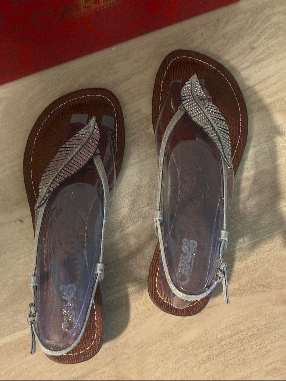 Carlos Santana Silver Leaf Embellished Thong Sandals